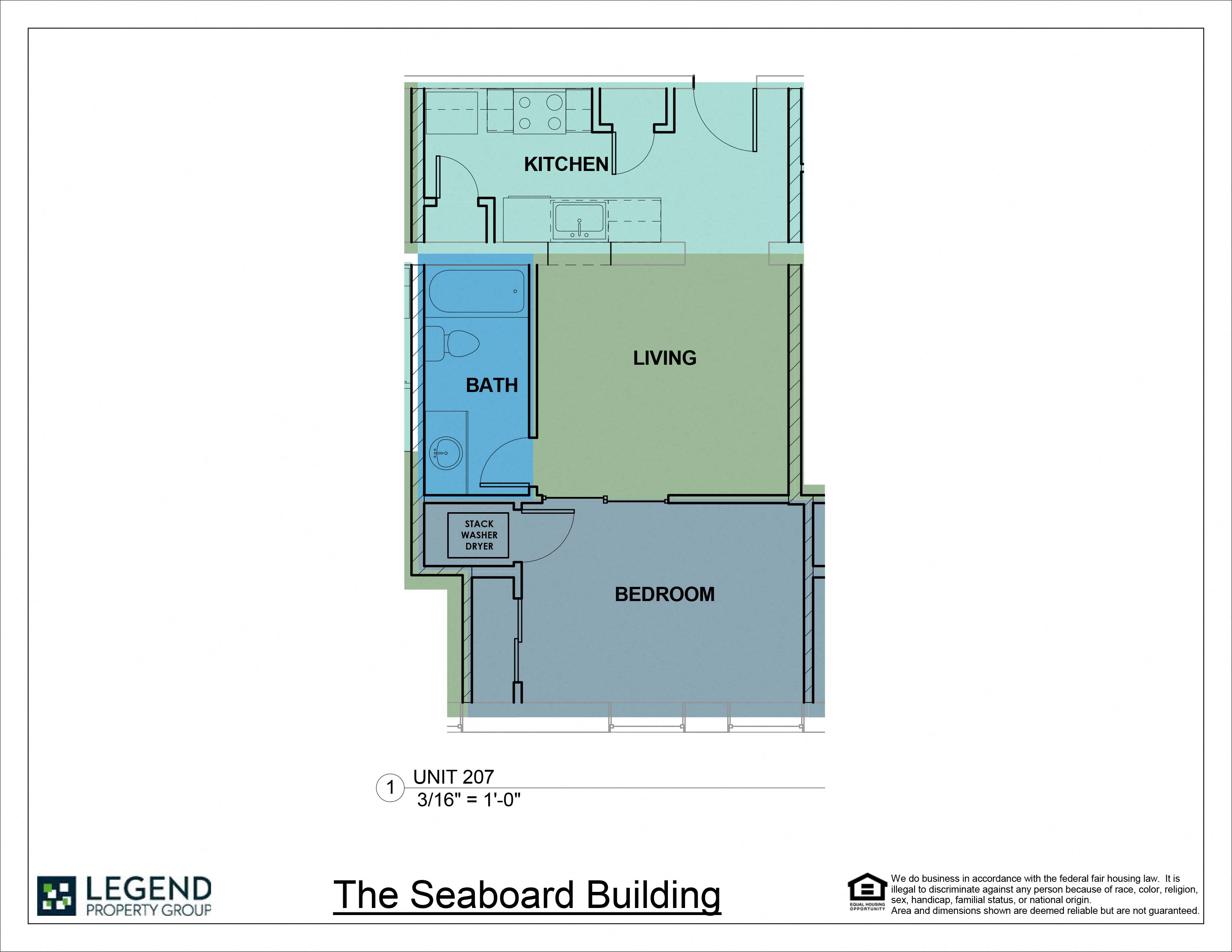Floor plan for 1 bed, 1 bath, 551 sqft